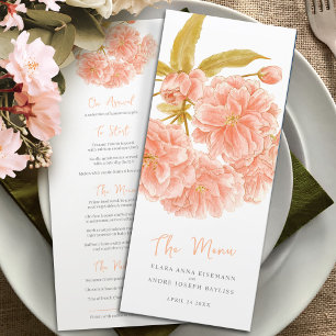 Peach double blassom Blume Hochzeitsmenü Menükarte