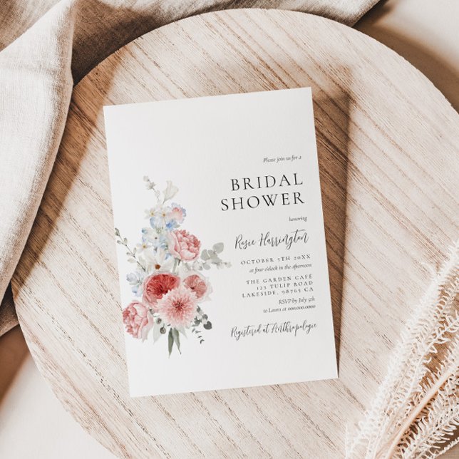 Peach Dusty Blue Floral Bridal Dusche Einladung (Von Creator hochgeladen)