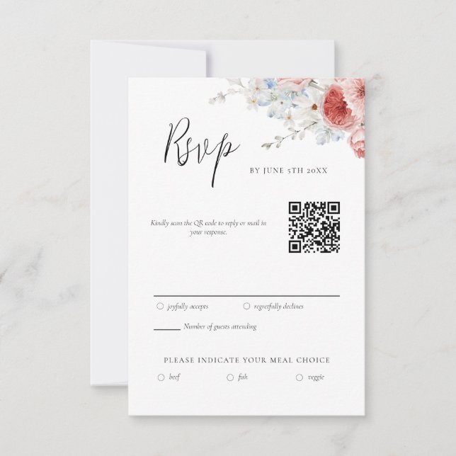 Peach Dusty Blue Floral UAWG RSVP Karte (Vorderseite)