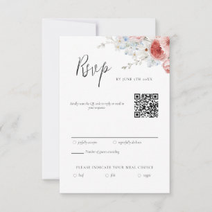 Peach Dusty Blue Floral UAWG RSVP Karte