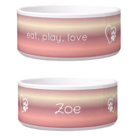 Peach 'eat, play, love' Dog Name Bowl Napf