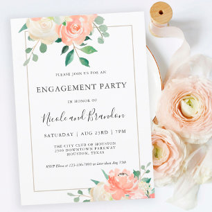 Peach Elegancolor Floral Engagement Party Einladung