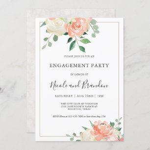 Peach Elegancolor Floral Engagement Party Einladung