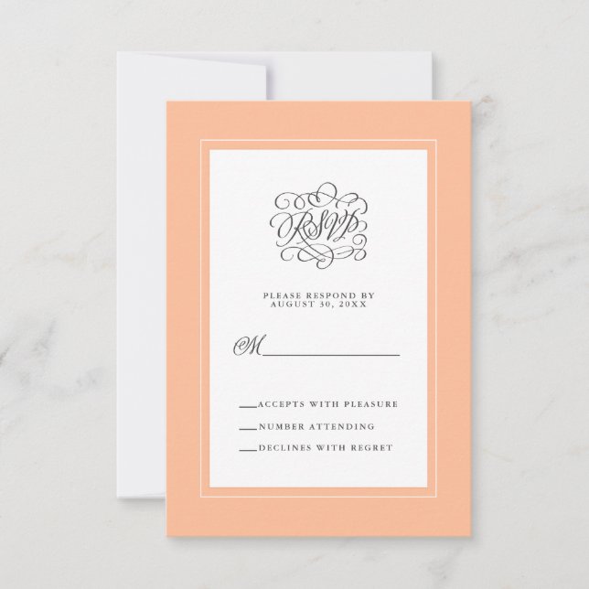 Peach Elegant Calligraphy Wedding Reply Enclosure  RSVP Karte (Vorderseite)