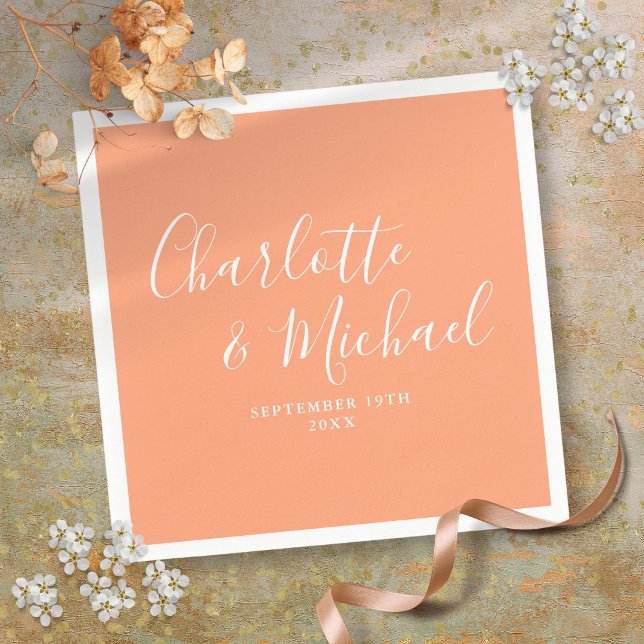 Peach Elegant Signature Script Hochzeit Serviette (Peach Elegant Signature Script Wedding Napkins)