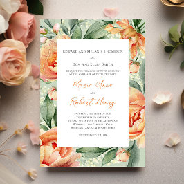 Peach Elegante Watercolor Floral Wedding Einladung