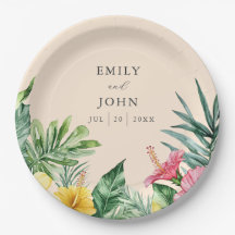 Peach Elegante Watercolor Tropical Floral Wedge