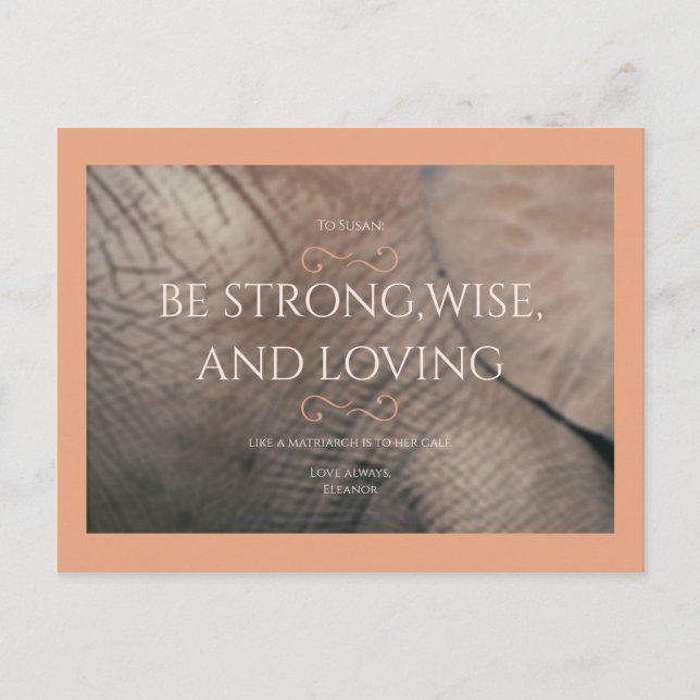 Peach Elephant Baby Dusche Postkarte (Vorderseite)