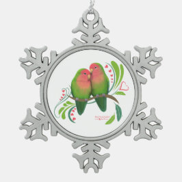 Peach Faced Love Birds Schneeflocken Zinn-Ornament