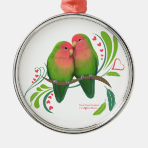 Peach Faced Love Birds Silbernes Ornament