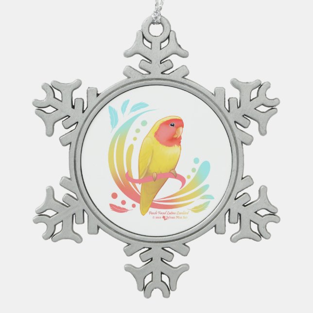 Peach Faced Lutino Lovebird Schneeflocken Zinn-Ornament (Vorderseite)