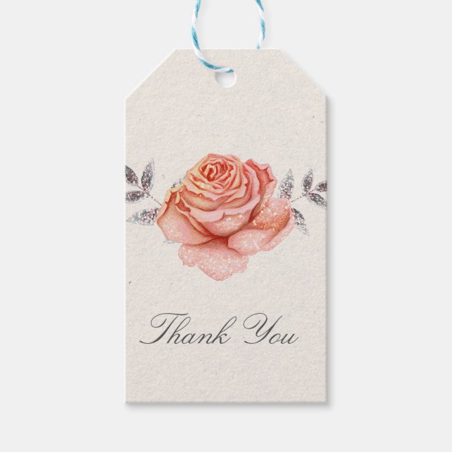 Peach Fairy Tale Glitzer Rose Blätter Brautparty Geschenkanhänger (Vorderseite)