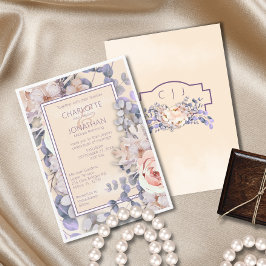 Peach farbige Bloral Hochzeit Einladung