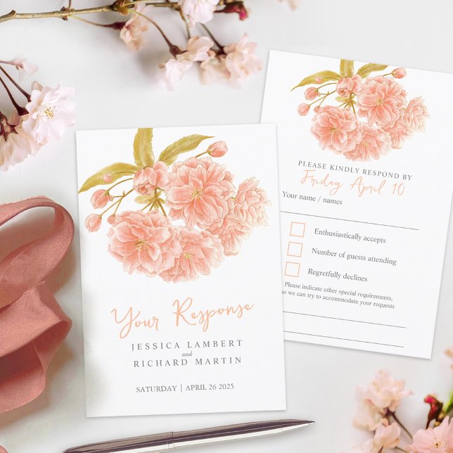 Peach federbloral Aquarell Hochzeit RSVP (Von Creator hochgeladen)