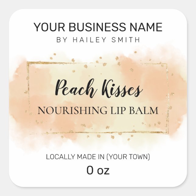 Peach Flavored Orange Ink Lip Balm Quadratischer Aufkleber (Vorderseite)