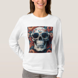 Peach Floral 3D Dead Skull mit Sonnenbrille T-Shirt