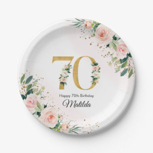 Peach Floral 70. Geburtstag Paper-Teller Pappteller