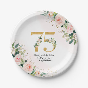 Peach Floral 75. Geburtstagspapier-Teller Pappteller