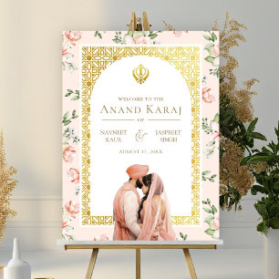 Peach Floral Anand Karaj Sikh Wedding Welcome Sign Poster