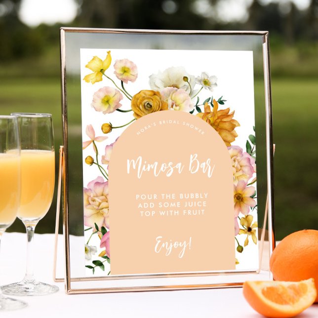 Peach Floral Arch Mimosa Bar Sign Poster (Von Creator hochgeladen)