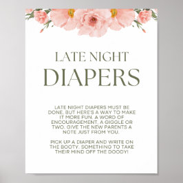 Peach Floral Baby Dusche Spate Night Diapers Poste Poster