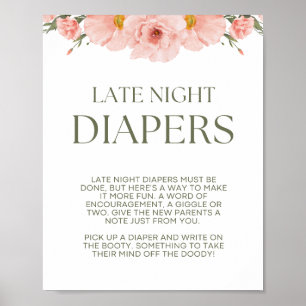 Peach Floral Baby Dusche Spate Night Diapers Poste Poster