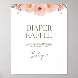 Peach Floral Baby Dusche Windeln Raffle Poster