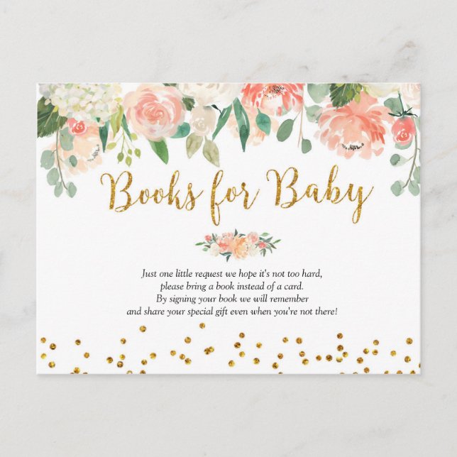 Peach Floral Baby Shooting Books for Baby Einladungspostkarte (Vorderseite)