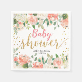 Peach Floral Baby Shooting Paper Party Napkin Serviette