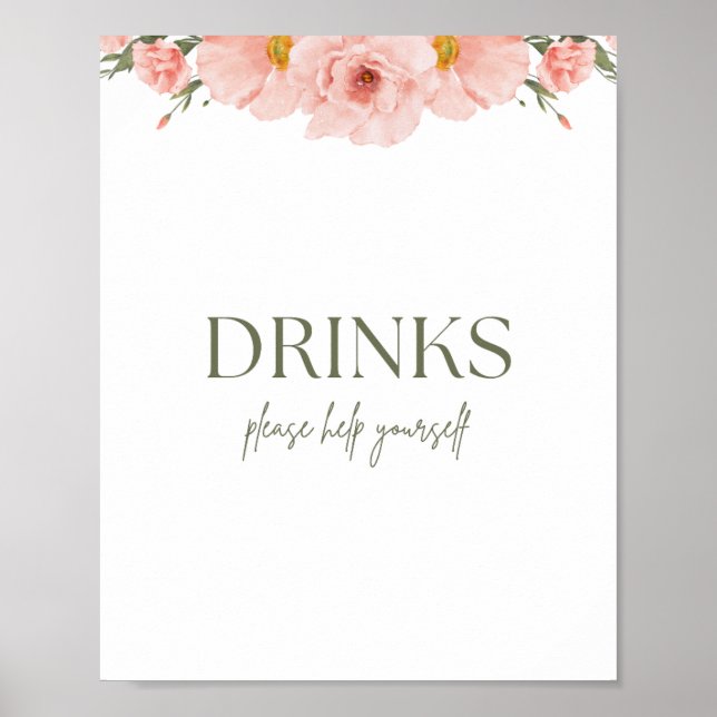 Peach Floral Baby Shower Drinks Poster (Vorne)