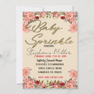 Peach floral Baby Shower Einladung