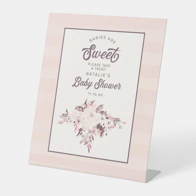 Peach Floral Babys sind Sweet Baby Dusche Leckerei Sockelschild (Vorderseite)
