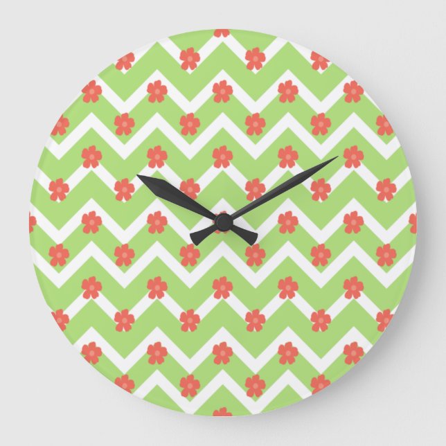 Peach Floral Bedspread Große Wanduhr (Vorderseite)