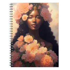 Peach Floral Black Woman Angelic Bloomcore Notizblock