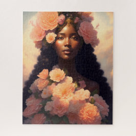 Peach Floral Black Woman Puzzle
