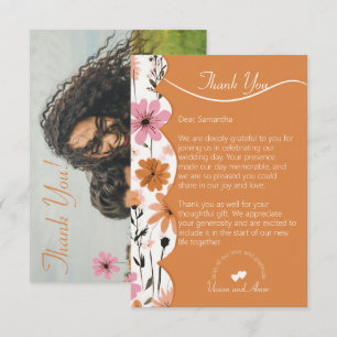 Peach Floral Boarder and Burnt Orange Wedding Dankeskarte