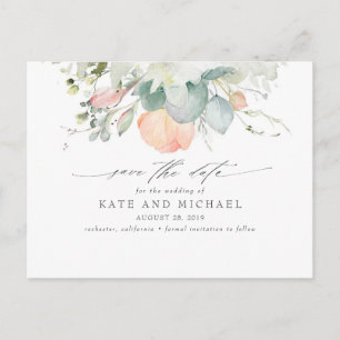 Peach Floral Boho Save the Date Postkarte