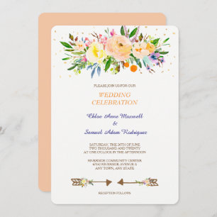 Peach Floral Bouquet Hochzeitseinladung Einladung