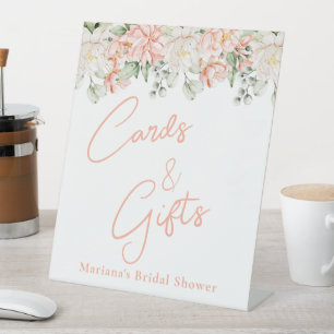 Peach Floral Brautparty Karten und Geschenke Sockelschild