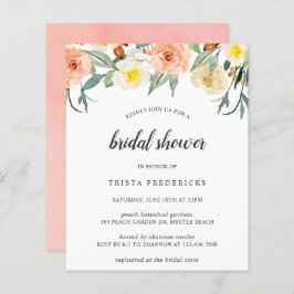 Peach Floral Budget Bridal Dusche Einladung