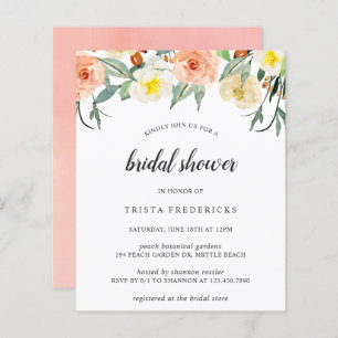Peach Floral Budget Bridal Dusche Einladung