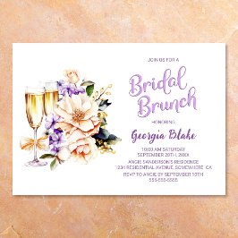 Peach Floral Champagne Bridal Brunch Einladung