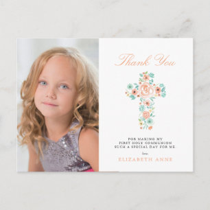Peach Floral Cross Erste Heilige Kommune Vielen Da Postkarte
