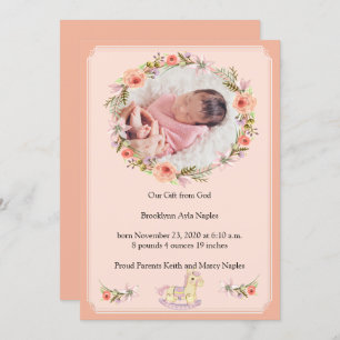 Peach Floral Design Geburtsankündigung Einladung