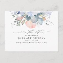 Peach Floral Dusty Blue Boho Save the Date Postkarte