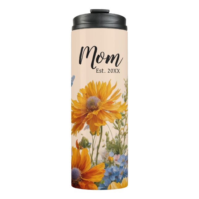 Peach Floral Erstmaliges Geschenk Mama Thermosbecher (Vorderseite)