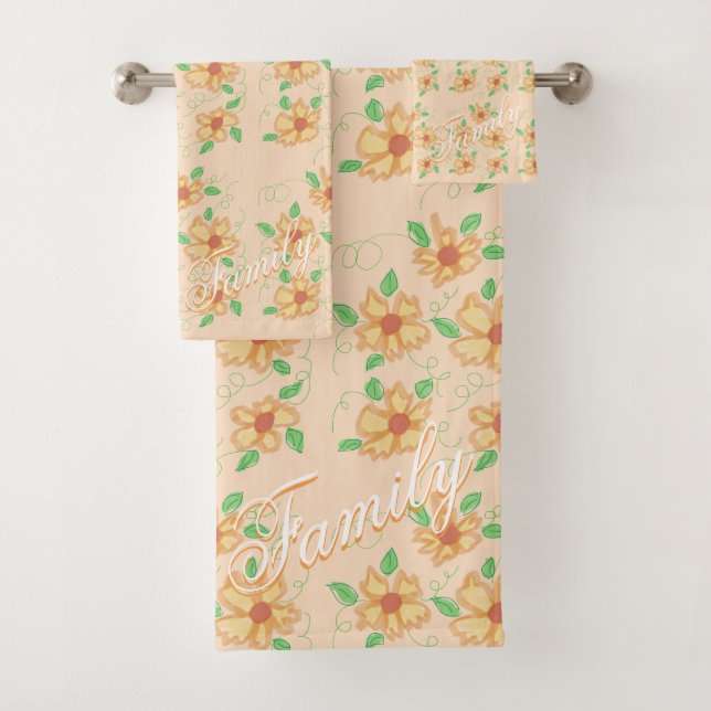 Peach Floral Family Badetuch Set (Insitu)