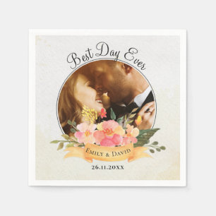 Peach Floral Foto Bester Tag je Hochzeitstag Serviette
