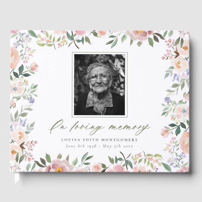 Peach floral Foto Memorial Gästebuch (Vorderseite)