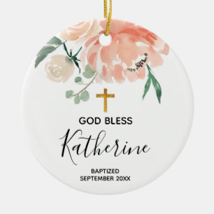 Peach Floral Girl Taufe Ornament